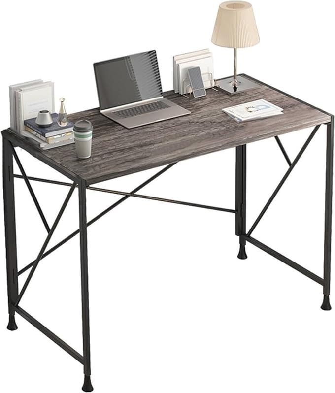 Folding Computer Desk 39 Inch (98.9 x 49.8 x 74.9 cm) – Compact Home Office Laptop Table – Modern MDF Study & Workstation Desk with Black Steel Frame, Scratch-Resistant Feet, Space Saving Design
