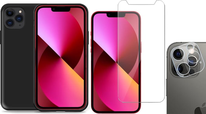 TechNow Shock Proof Backcover geschikt voor iPhone 12 Pro Max - Screenprotector en Camera Screen Protector - Zwart