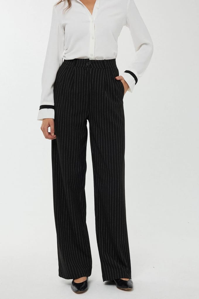 Hoge Taille Gestreepte Rechte Broek