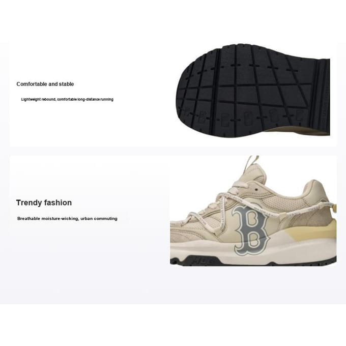 MLB Chunky Runner Mode EVA Caoutchouc Bas Top Décontracté Chaussures de Course Baskets Unisexes Beige Noir 3ARNCRA4N-43BGS 38.5