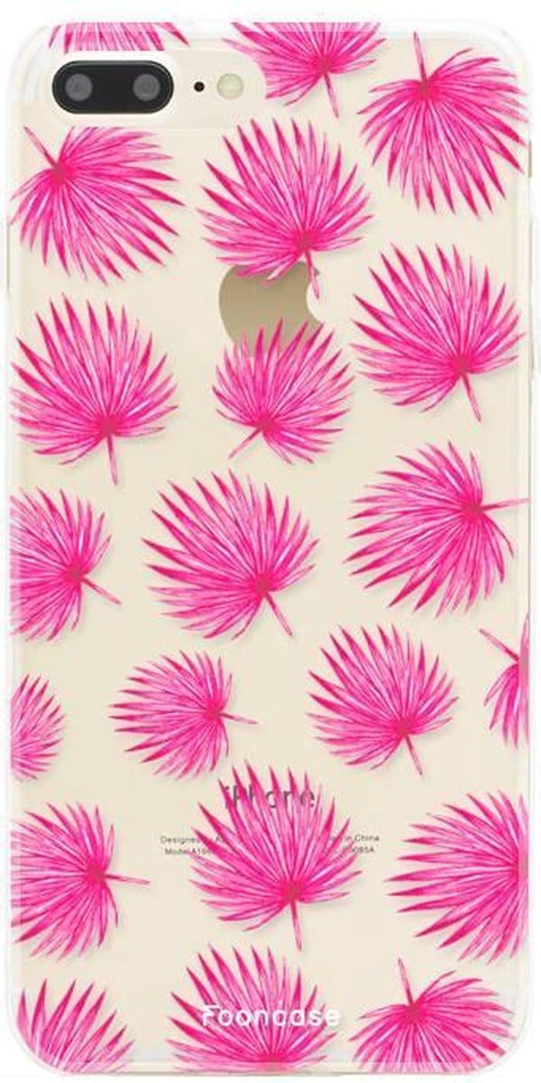 Fooncase Hoesje Geschikt voor iPhone 7 Plus - Shockproof Case - Back Cover / Soft Case - Pink leaves / Roze bladeren