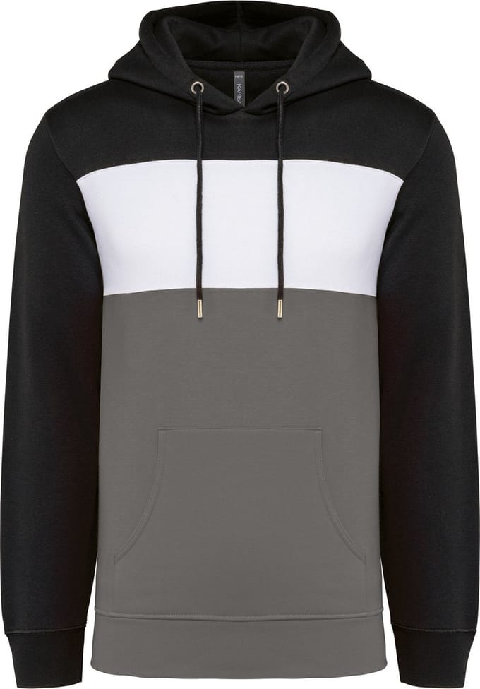Kariban Driekleurige unisex sweater met capuchon K4016 - Black / White / Basalt Grey - M