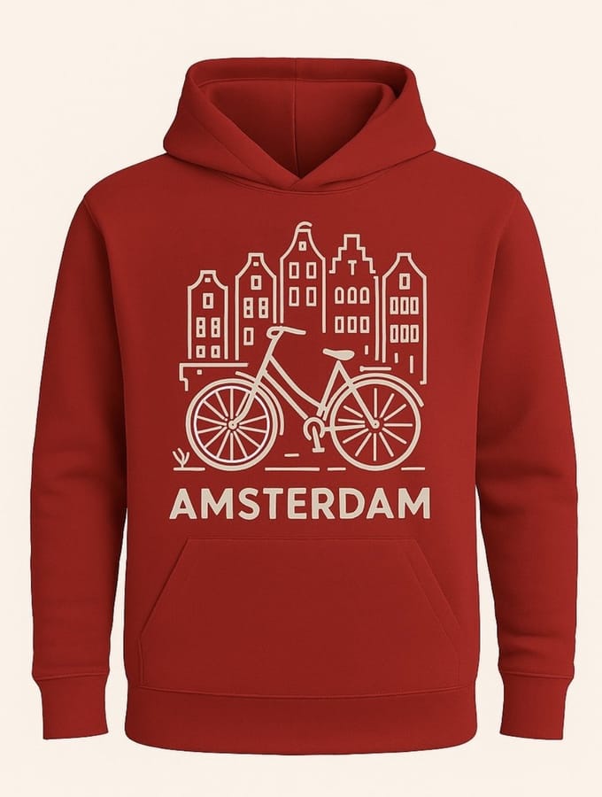 Hoodie Fiets Amsterdam - Rood - S