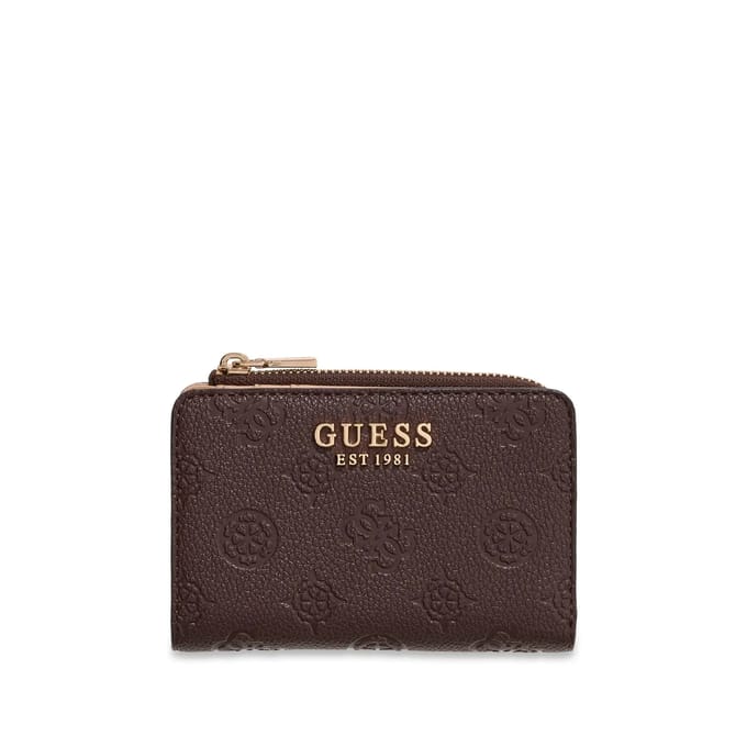 GUESS portemonnee Blake SLG Zip Around Card Case Brown Logo donkerbruin
