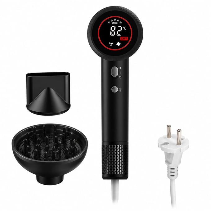 Bladeless haardroger - 1600 W - digitaal display - 3 warmtestanden - concentrator en diffuser