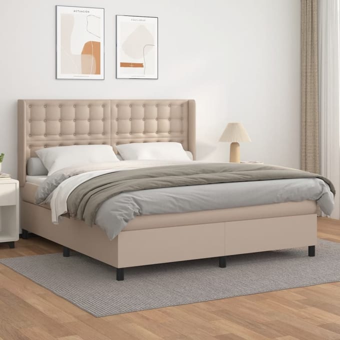 vidaXL - Boxspring - met - matras - kunstleer - cappuccinokleurig - 160x200 - cm