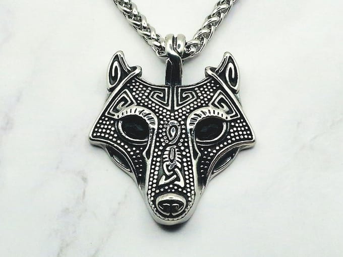 Mei's - Wolf Amulet - ketting heren - Viking - RVS zilver - 70 cm