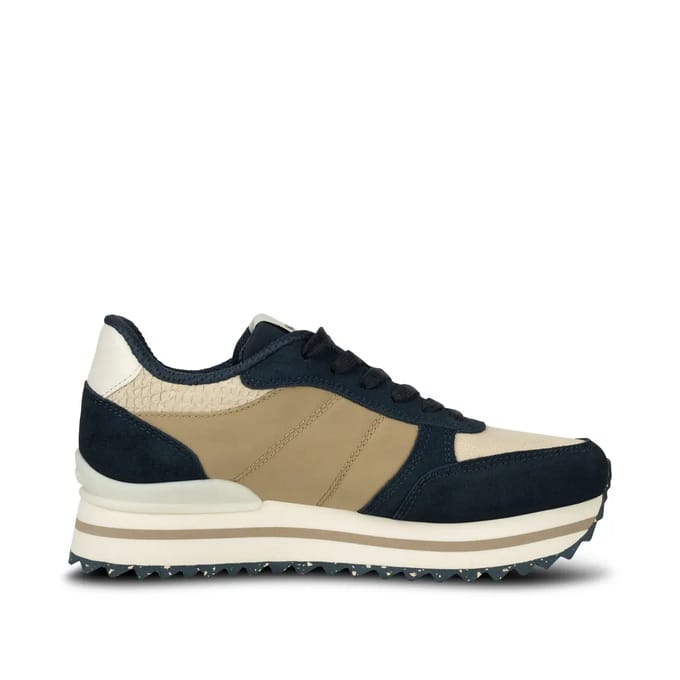 Woden Ronja Plateau Navy Multi Maat: 39 | Sneakers Outlet | Dames | Beige