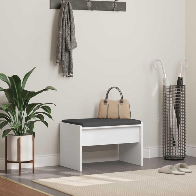 Halbank met kussen - Zitbank entree - Comfortabel zitten - Robuuste constructie - 63 x 40 cm - Wit