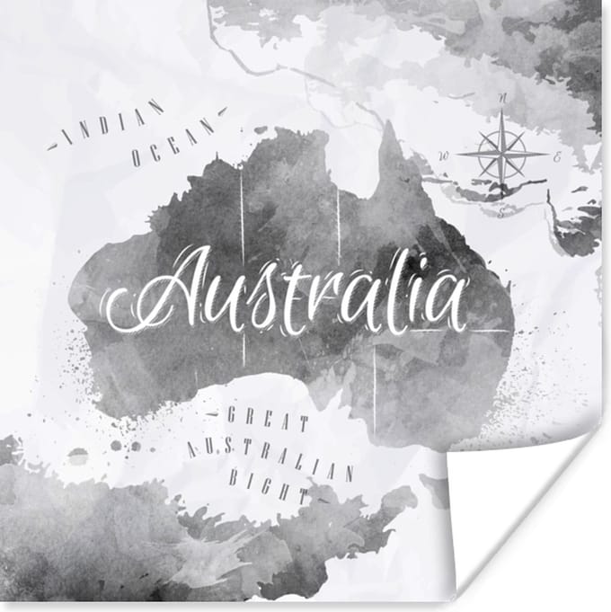 Poster Australië - Wereldkaart - Waterverf - 30x30 cm