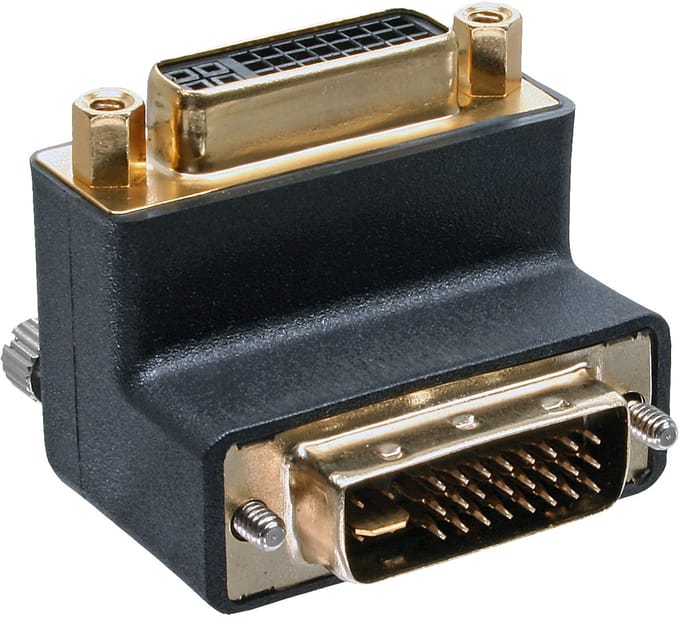 DVI-I Dual Link adapter - 90° haaks naar boven - verguld / zwart