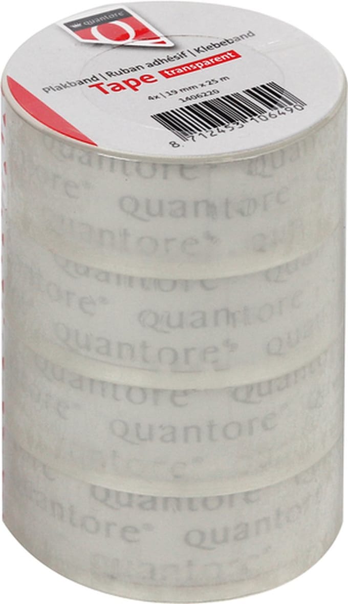 Plakband Quantore 19mmx25m transparant 4 rollen | 12 stuks
