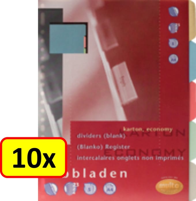 10 x Tabbladen Multo Economy - A4 - karton - 5delig - 23gaats -assorti