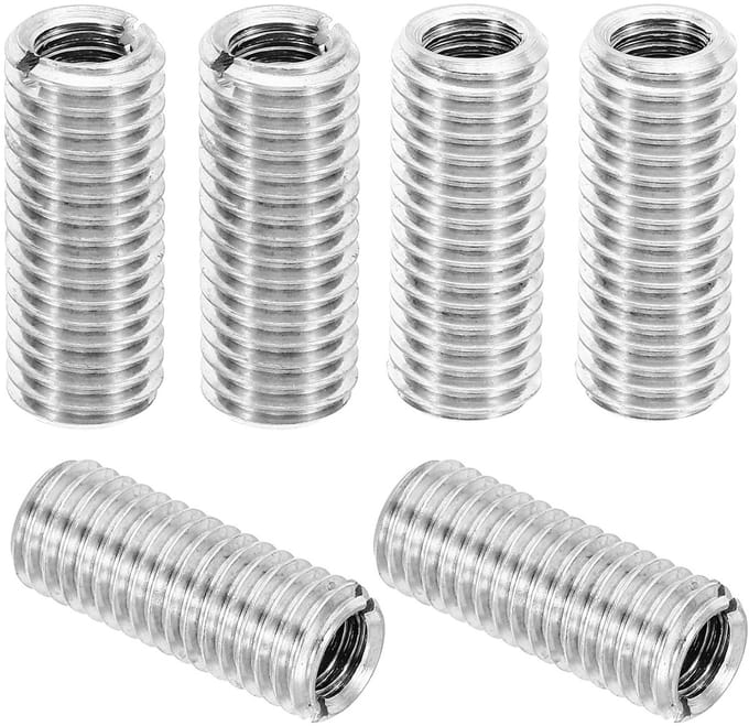 Reducer Nut Adapter Set, 6 Stuks M12 x M8 x 30mm, Draadverloop voor Moeren, Reparatie en Conversie naar RVS, Zilver