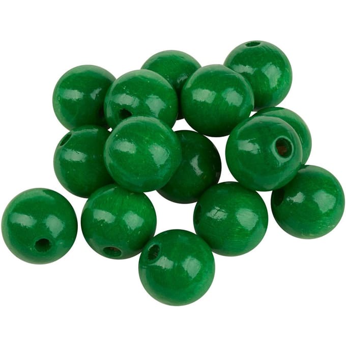 Houten kralen, Ø 15 mm - Groen