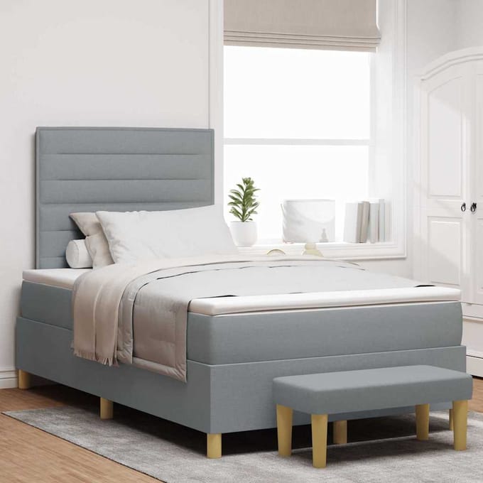 vidaXL - Boxspring - bed - met - hoofdeinde - Lichtgrijs - 190 - x - 120 - cm - Stof