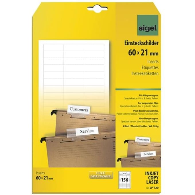 Sigel insteeklabels voor hangmappen 4 x 156 stuks 60x21mm