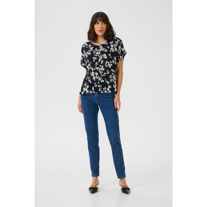 Blouse met korte mouwen Relaxed fit Marine Flower floral