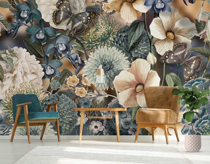 INGK - Floral Utopia Behang - Eden Blues