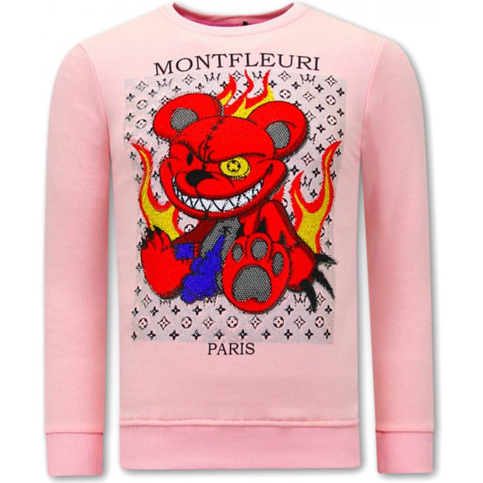 Heren Sweater met Print - Monster Teddy Bear - 3631 - Roze