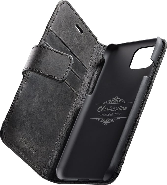 Cellularline Supreme Apple iPhone 11 Pro hoesje van echt leer met ruimte voor pasjes - Zwart