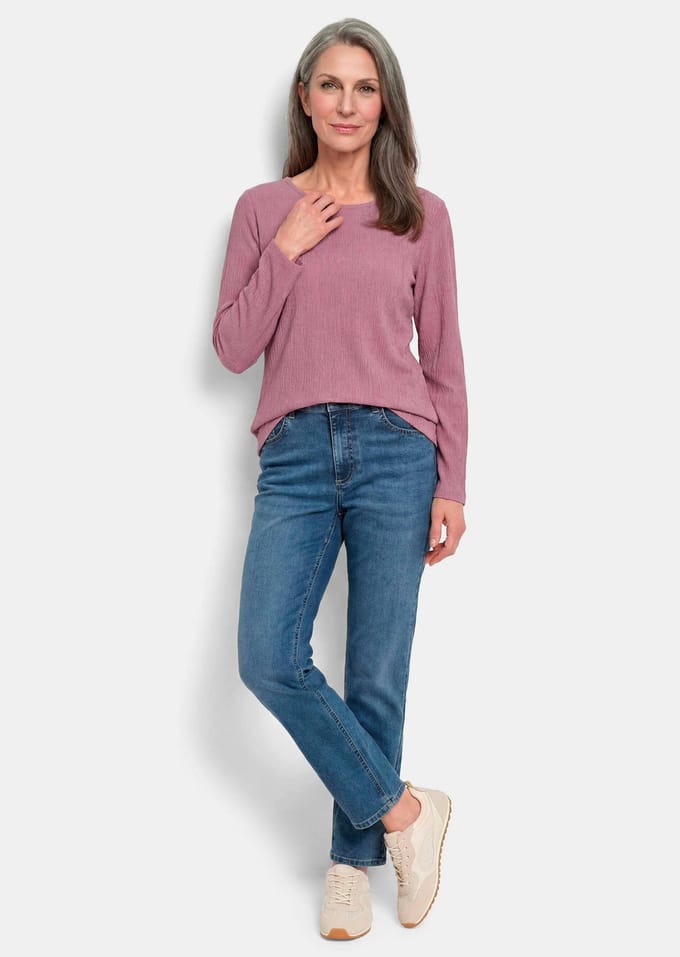 Jersey shirt in crêpelook - oudroze - Gr. 48 van Goldner Fashion