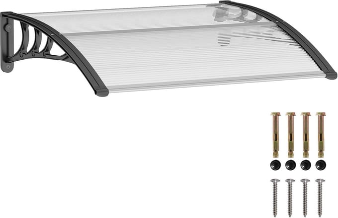 Deurluifel Polycarbonaat - Regenkap - Entree Bescherming - UV-bestendig Transparant - 100 x 75 cm - Zwart Frame