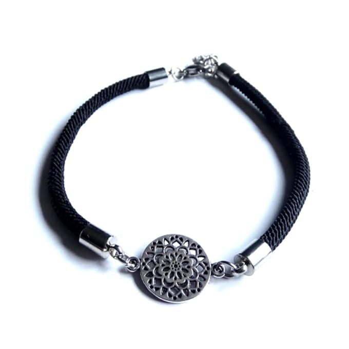 2 Love It Mandala - armband - zwart nylon - RVS mandala