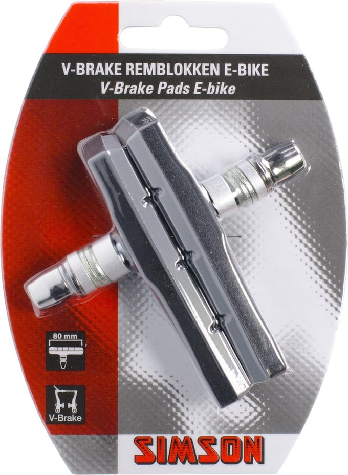 Simson E-bike V-brake remblokken - 80mm - Extra breed - Speciaal rubber - Asymmetrisch ontwerp