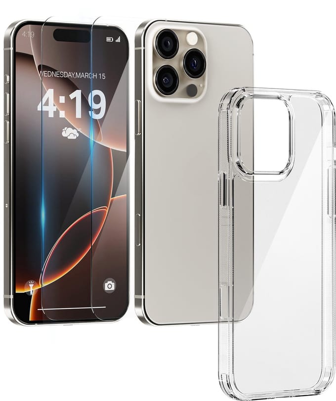 Hoesje geschikt voor iPhone 15 Pro Max Transparant - 2x screenprotector - beschermglas screen protector- Anti Shock hoes case