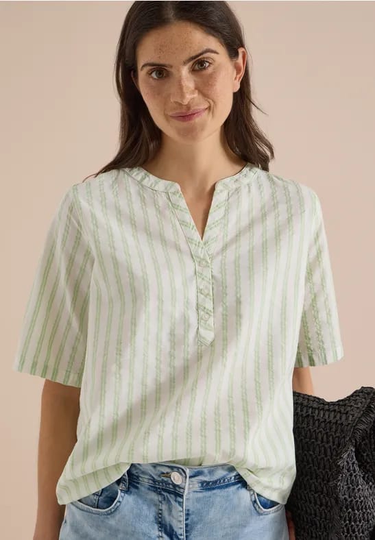 Blouse met halflange mouwen, split in de hals en strepen