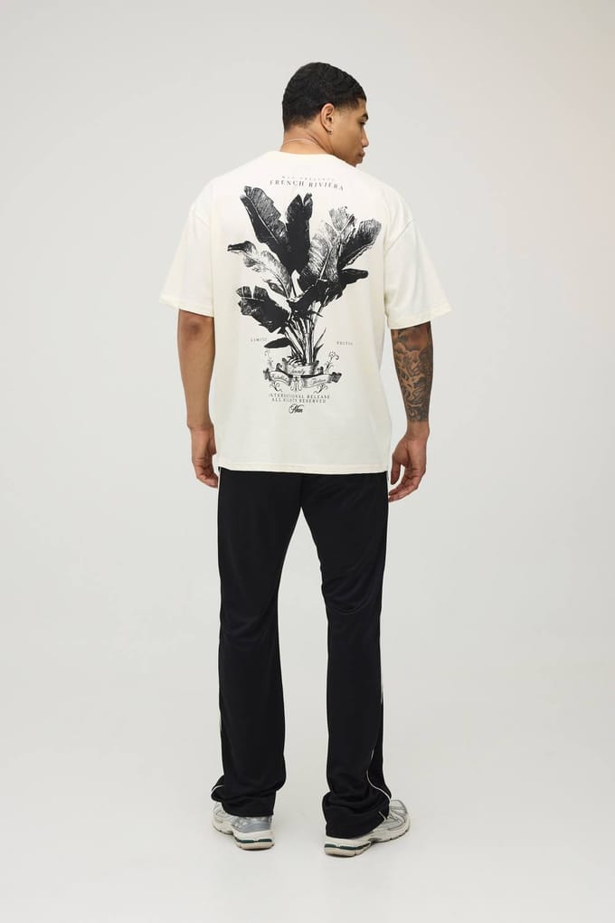 Ecru Oversized T-shirt Met Palmboomprint | Size Large