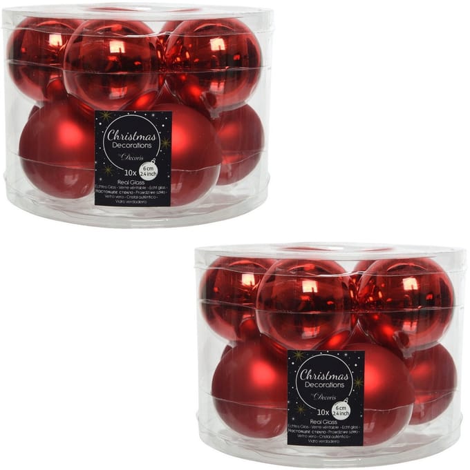 Decoris Kerstballen set - 20x stuks - kerst rood - glas - 6 cm - glans en mat - kerstversiering