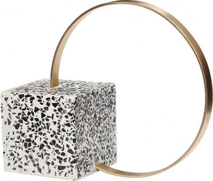 HÜBSCH INTERIOR - Boekensteun van terrazzo en messing - 22x22xh26cm