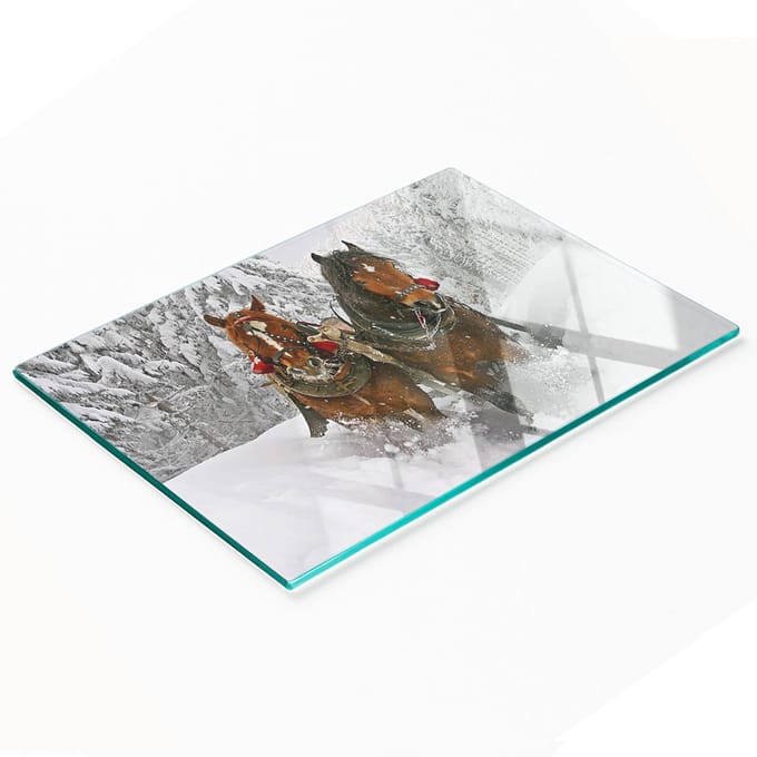 Glazen snijplank met afbeelding van een sleetocht, 80x52 cm