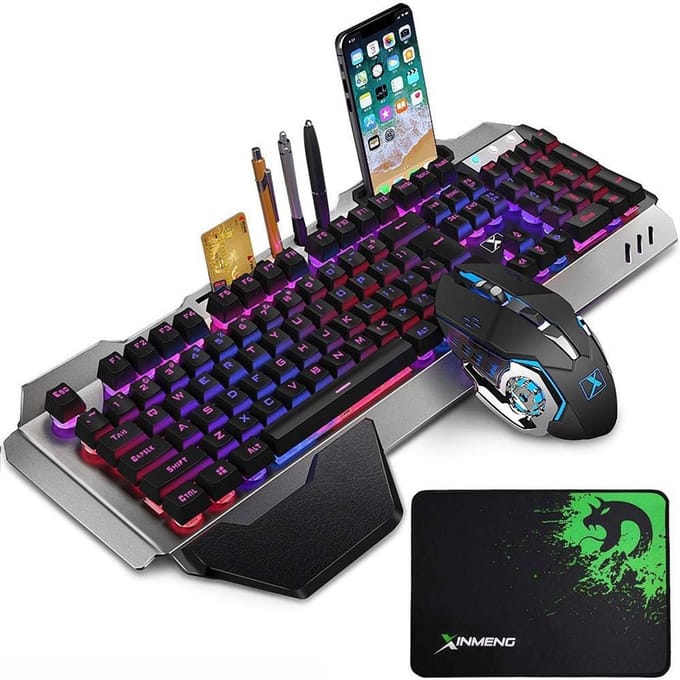 Draadloos Oplaadbaar Gaming Toetsenbord en Muis Set met Regenboog Backlit
