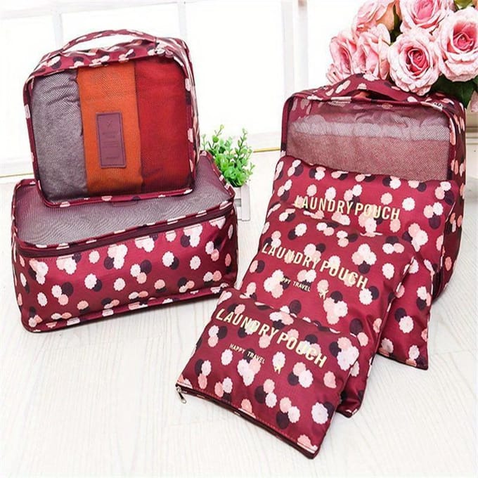6 stuks Luipaardprint Reispakzakken Multifunctionele Bagage Organizers Ritssluiting Duurzaam Handwasbaar brown