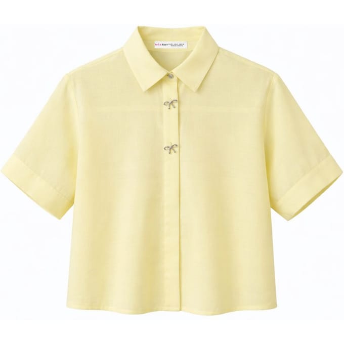 Korte Mouw Cropped Shirt met Stenen Accessoires