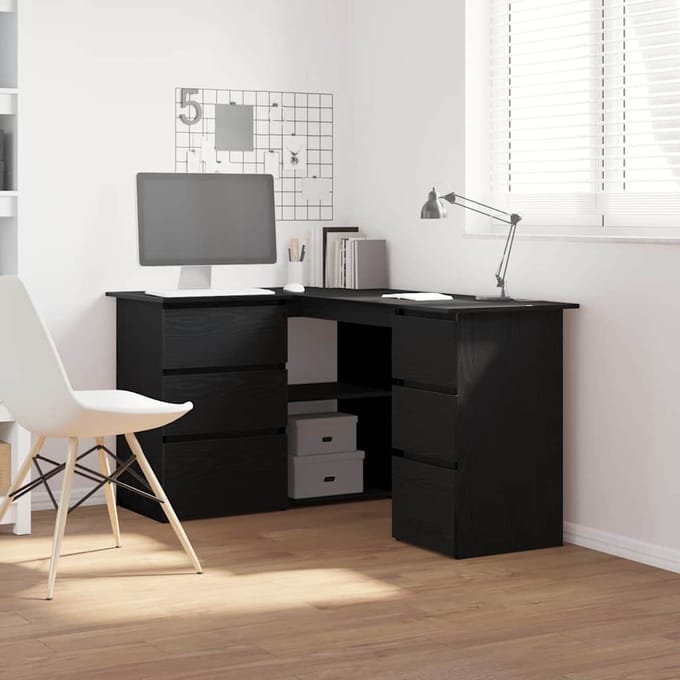 vidaXL - Bureau - Zwart - Eiken - Bewerkt - hout - 145 - x - 100 - x - 76 - cm