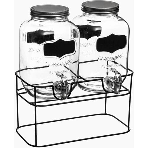 Secret de Gourmet Glazen Drankjesdispenserset voor Frisdrank of Iced Tea - 2 Delig, 4 Liter, Zwart & Transparant
