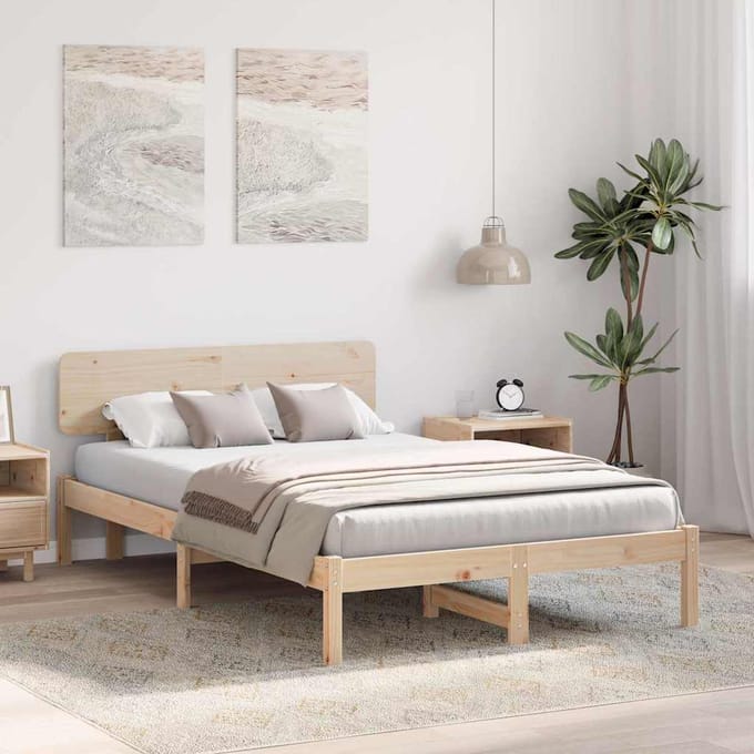 vidaXL - Bedframe - met - hoofdeinde - Naturel - 135 - x - 190 - cm - Massief - grenenhout