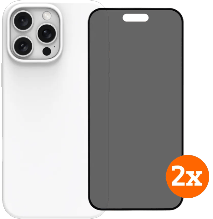 BlueBuilt Back Cover iPhone 16 Pro Max Wit + Privacy Filter Screenprotector Glas Duo Pack