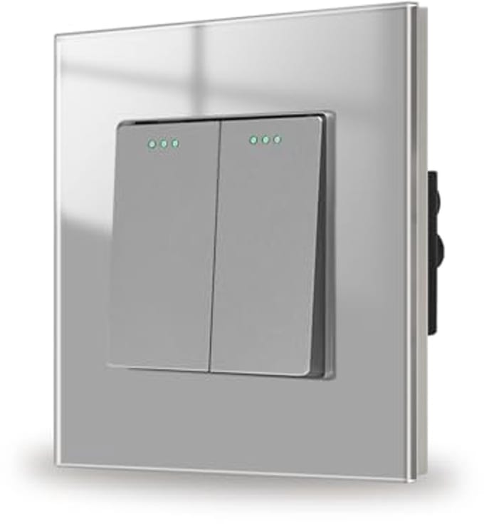 Inbouw Lichtschakelaar 2-voudig 1-weg Glas Grijs 86x86 mm