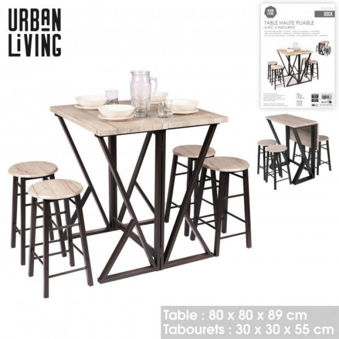 Urban Living - Hoge Inklapbare Bartafel met 4 Barstoelen