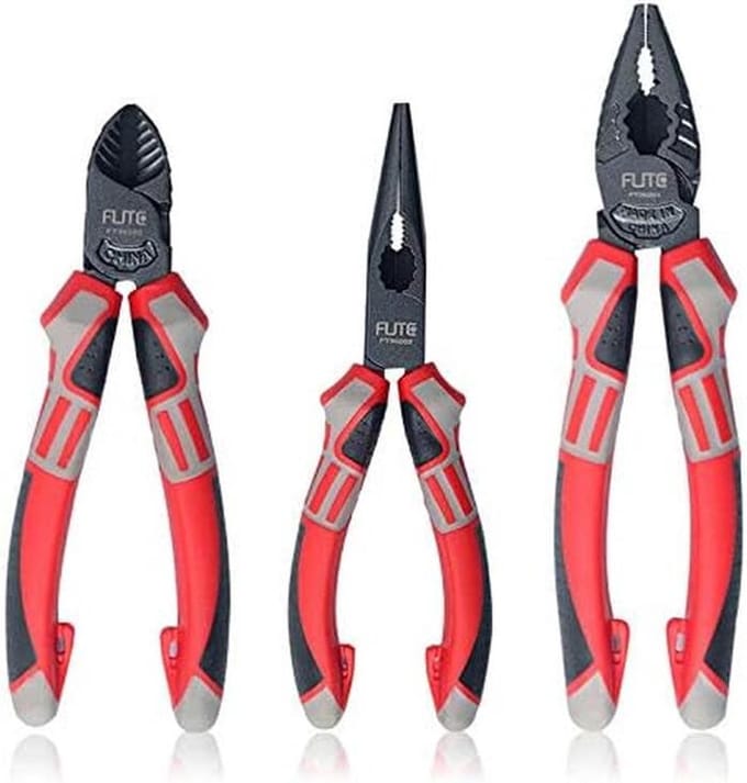 Drietal Robuuste Tangen Set - Combinatietang, Kniptang en Verlengde Neustang