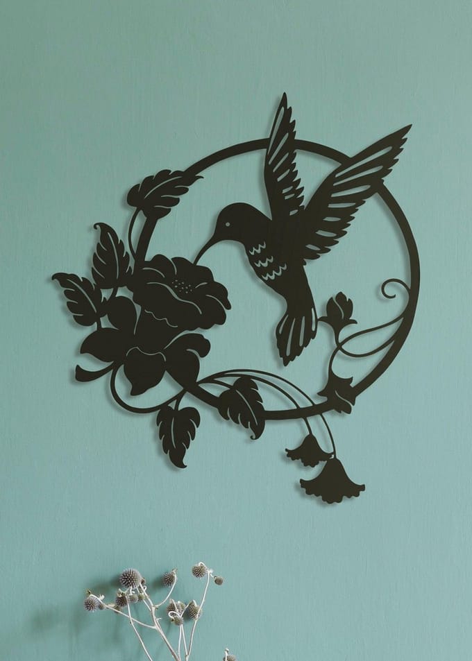 Wanddecoratie dieren | Kolibrie rond frame - L (54x60cm)