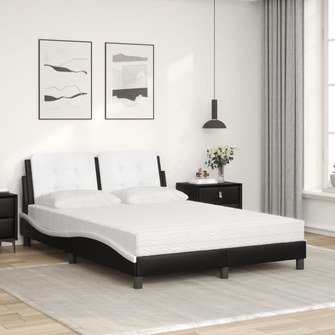 vidaXL - Bed - met - matras - Zadar - kunstleer - zwart - en - wit - 140x190 - cm