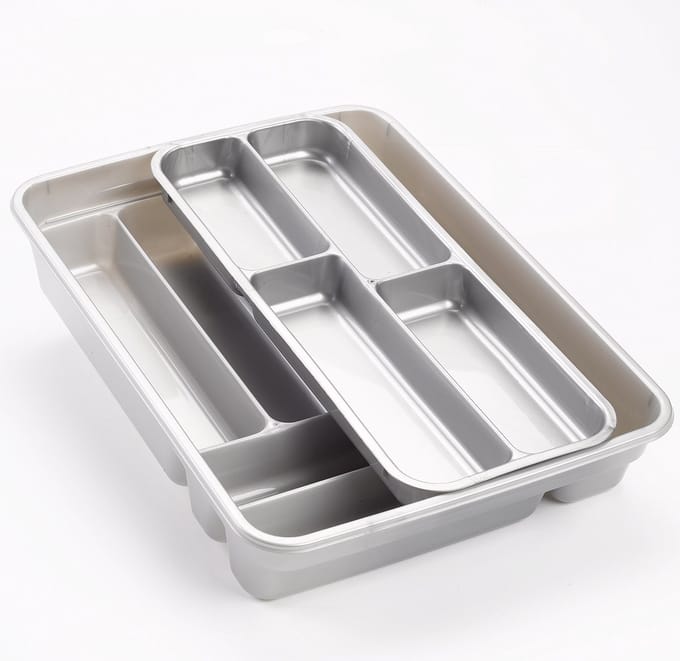 Plasticforte Bestekbak - zilverkleurig - 10-vaks - 2 lagen - besteklade - organizer