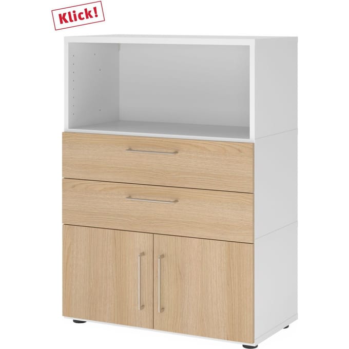 FlexWall | 3 OH | deuren + laden + kast | met verstelbare poten - Wit/Eiken