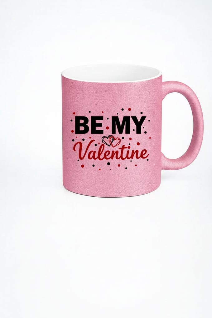 Roze Glitter Valentijnsmok - 'Be My Valentine' Beker - Romantisch Liefde Cadeau